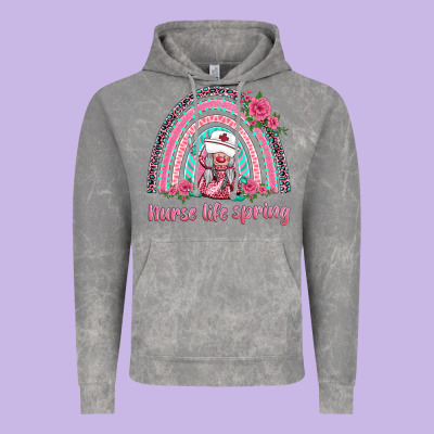 Nurse Life Spring Rainbow Vintage Hoodie Designed By Barkaloodesign