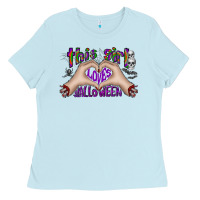 Baby Blue this girl loves halloween Ladies Tee - CowhideDigitalArt