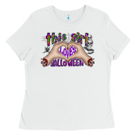 White this girl loves halloween Ladies Tee - CowhideDigitalArt