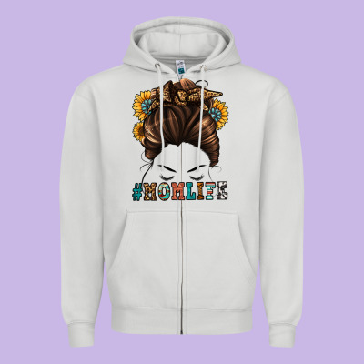 Mom Life Messy Bun Zipper Hoodie Designed By Jasminsmagicworld