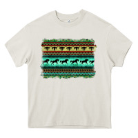 Cream turquoise aztec bullskull and horse Heavy Core Tee - BarkalooDesign