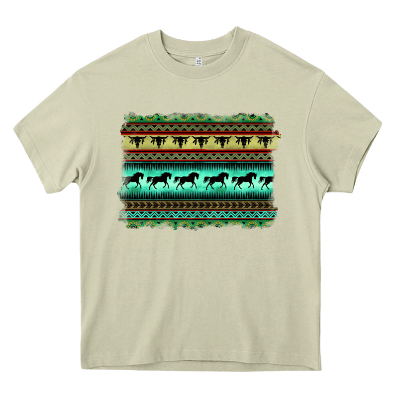 Turquoise Aztec Bullskull And Horse Heavy Core Tee by BarkalooDesign | Teevron