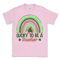 Bubblegum Pink lucky to be a teacher Classic Tee - MaliasSmallBusiness