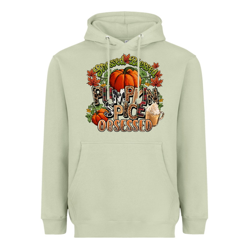 Stressed Blessed Pumpkin Spice Obsessed Fall Heavyweight Hoodie by NancyCooperArtShop | Teevron