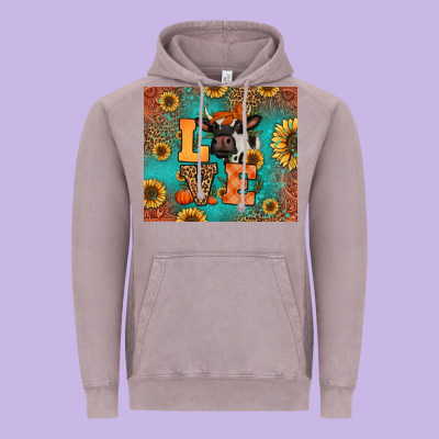Love Autumn Cow Vintage Hoodie Designed By Jasminsmagicworld