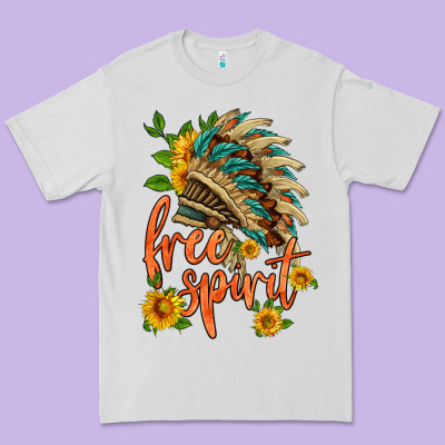 Free Spirit Sunflower And Indian Headdress Premium Tee Designed By Hra Design Shop