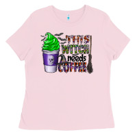 Bubblegum Pink this witch needs coffee Ladies Tee - CowhideDigitalArt