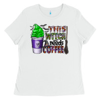 White this witch needs coffee Ladies Tee - CowhideDigitalArt