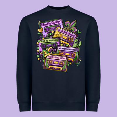 Mardi Gras Cassette Tapes Heavyweight Sweatshirt Designed By Maliassmallbusiness