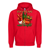 Red stay merry and bright peace hand Zipper Hoodie - Jasminsmagicworld
