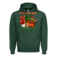 Sports Green stay merry and bright peace hand Zipper Hoodie - Jasminsmagicworld