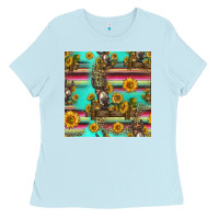 Baby Blue sunflowers donkey seamless pattern Ladies Tee - HRA Design Shop