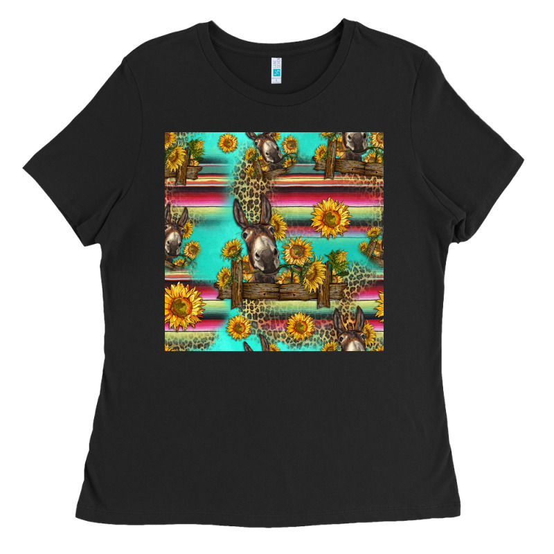 Sunflowers Donkey Seamless Pattern Ladies Tee by HRA Design Shop | Teevron