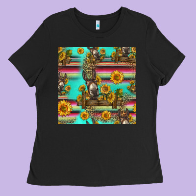 Sunflowers Donkey Seamless Pattern Ladies Tee Designed By Hra Design Shop