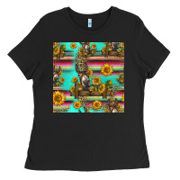 Black sunflowers donkey seamless pattern Ladies Tee - HRA Design Shop