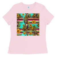 Bubblegum Pink sunflowers donkey seamless pattern Ladies Tee - HRA Design Shop