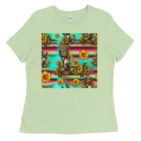 Matcha sunflowers donkey seamless pattern Ladies Tee - HRA Design Shop
