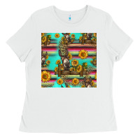 White sunflowers donkey seamless pattern Ladies Tee - HRA Design Shop