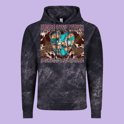 Western Nurse Stethoscope Pink Leopard Vintage Hoodie Designed By Barkaloodesign