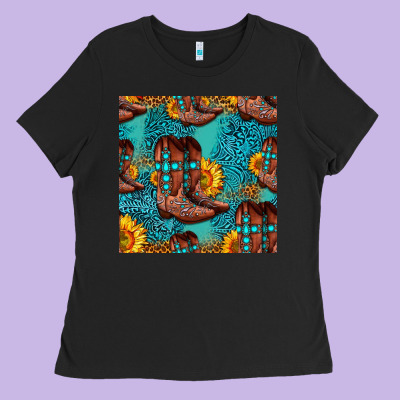 Western Boots Seamless Pattern Ladies Tee Designed By Hra Design Shop