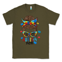 Army Green messy bun autism mom Classic Tee - MaliasSmallBusiness