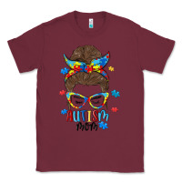 Burgundy messy bun autism mom Classic Tee - MaliasSmallBusiness