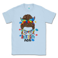 Dusty Blue messy bun autism mom Classic Tee - MaliasSmallBusiness