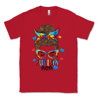 Red messy bun autism mom Classic Tee - MaliasSmallBusiness