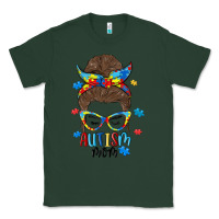 Sports Green messy bun autism mom Classic Tee - MaliasSmallBusiness