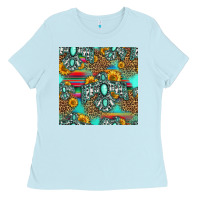 Baby Blue western turquoise thunderbird seamless pattern Ladies Tee - HRA Design Shop