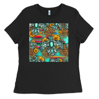 Black western turquoise thunderbird seamless pattern Ladies Tee - HRA Design Shop