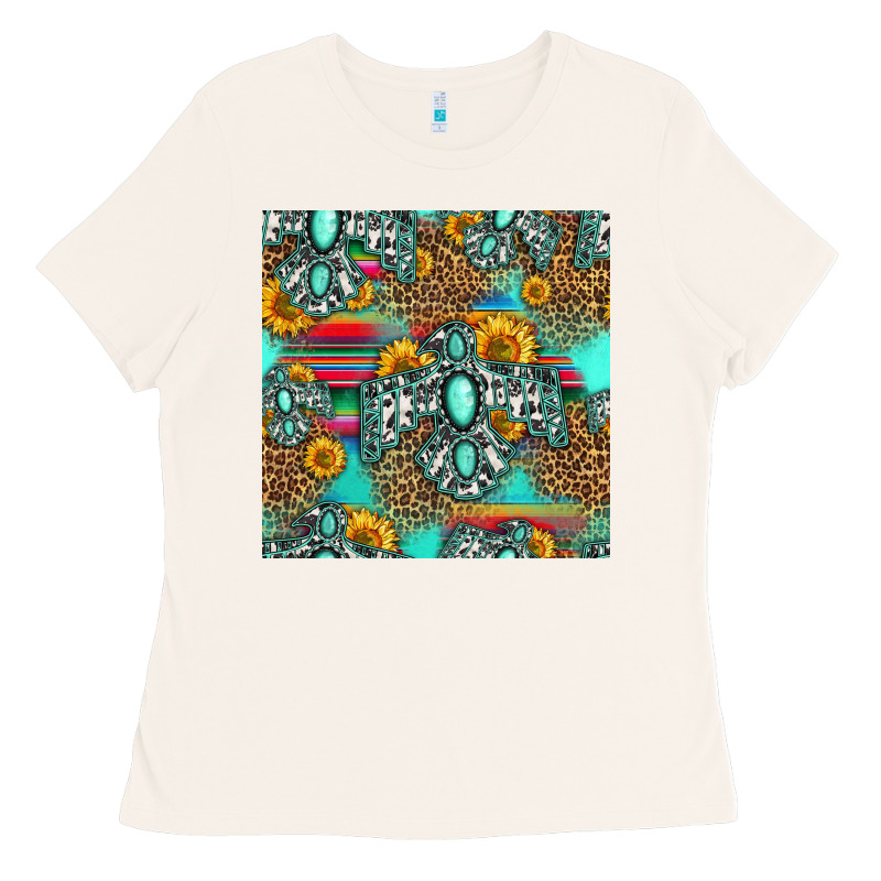 Western Turquoise Thunderbird Seamless Pattern Ladies Tee by HRA Design Shop | Teevron