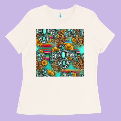 Western Turquoise Thunderbird Seamless Pattern Ladies Tee Designed By Hra Design Shop