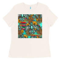 Bone western turquoise thunderbird seamless pattern Ladies Tee - HRA Design Shop