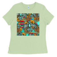Matcha western turquoise thunderbird seamless pattern Ladies Tee - HRA Design Shop