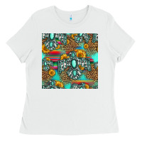 White western turquoise thunderbird seamless pattern Ladies Tee - HRA Design Shop