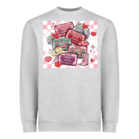 Heather Grey valentine's day cassette tapes Heavyweight Sweatshirt - MaliasSmallBusiness