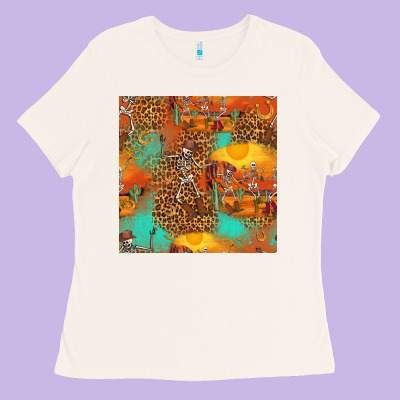 Western Skeleton Seamless Pattern Ladies Tee Designed By Hra Design Shop