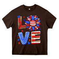 Chocolate Brown love america sunflower Heavy Core Tee - HRA Design Shop