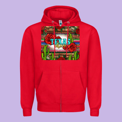 Texas Chica With Roses Zipper Hoodie Designed By Jasminsmagicworld