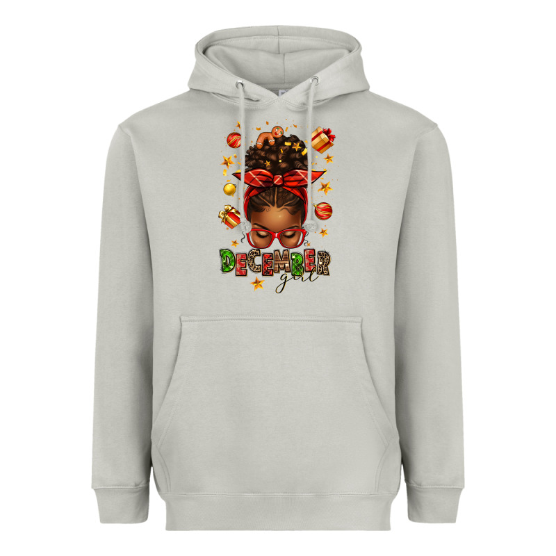 December Girl Christmas Afro Messy Bun Heavyweight Hoodie by texasbilliewilder | Teevron