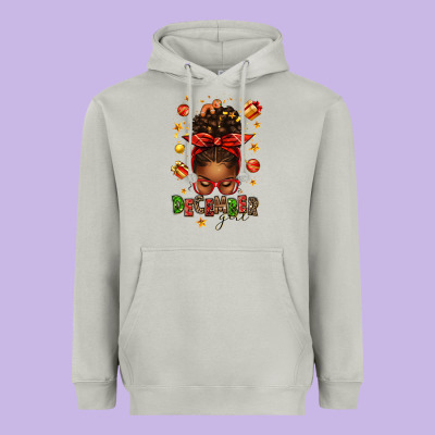December Girl Christmas Afro Messy Bun Heavyweight Hoodie Designed By Texasbilliewilder