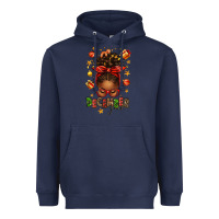 Navy december girl christmas afro messy bun Heavyweight Hoodie - texasbilliewilder