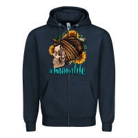 Navy momlife skull with bandana Zipper Hoodie - Jasminsmagicworld
