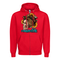 Red momlife skull with bandana Zipper Hoodie - Jasminsmagicworld