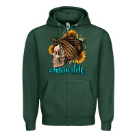 Sports Green momlife skull with bandana Zipper Hoodie - Jasminsmagicworld