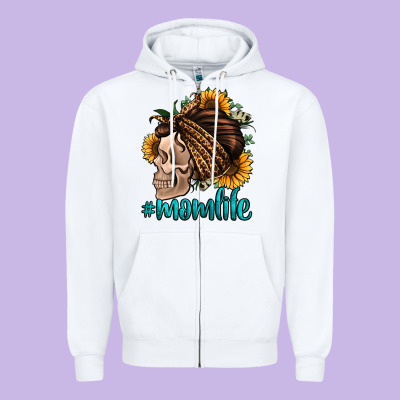 Momlife Skull With Bandana Zipper Hoodie Designed By Jasminsmagicworld