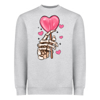 Heather Grey skeleton hand with sugar valentines day Heavyweight Sweatshirt - MaliasSmallBusiness