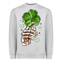 Heather Grey skeleton hand with shamrock st patrick s day Heavyweight Sweatshirt - MaliasSmallBusiness