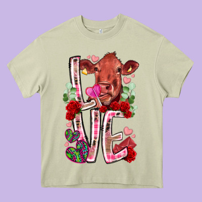 Love Cow Valentine Heavy Core Tee Designed By Racoondesign